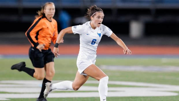 Katie Krohn dribbles